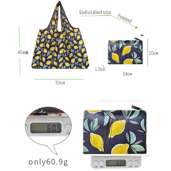 Lemon Print Shoppers Dream Re-Usable Large 40 lb Capacity Tote Bag NWT - Picture 3 of 5